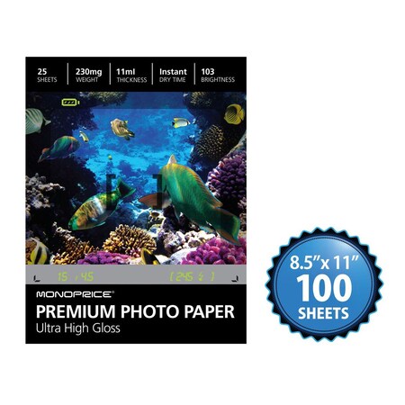 Monoprice 8.5x11 Premium Photo Paper- Ultra High Gloss (100 sheets) 10381